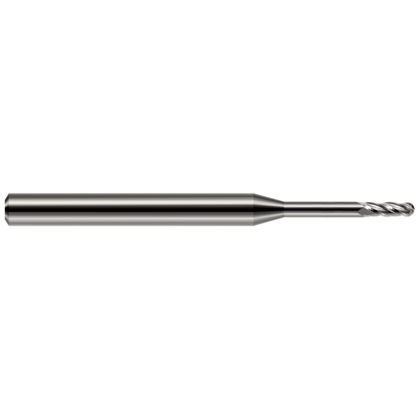 Harvey Tool Miniature End Mill - 4 Flute - Ball, 0.0200", Length of Cut: 0.0600" 76820